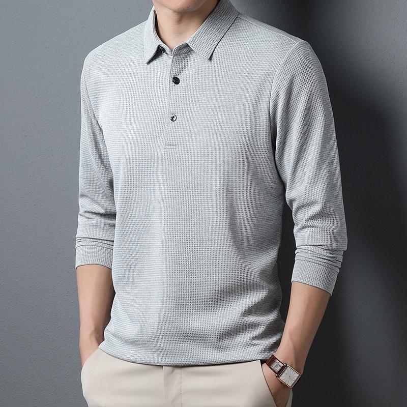 Men's Business Casual Polo Shirts Long Sleeve T-shirt Comfortable Solid Color Tops