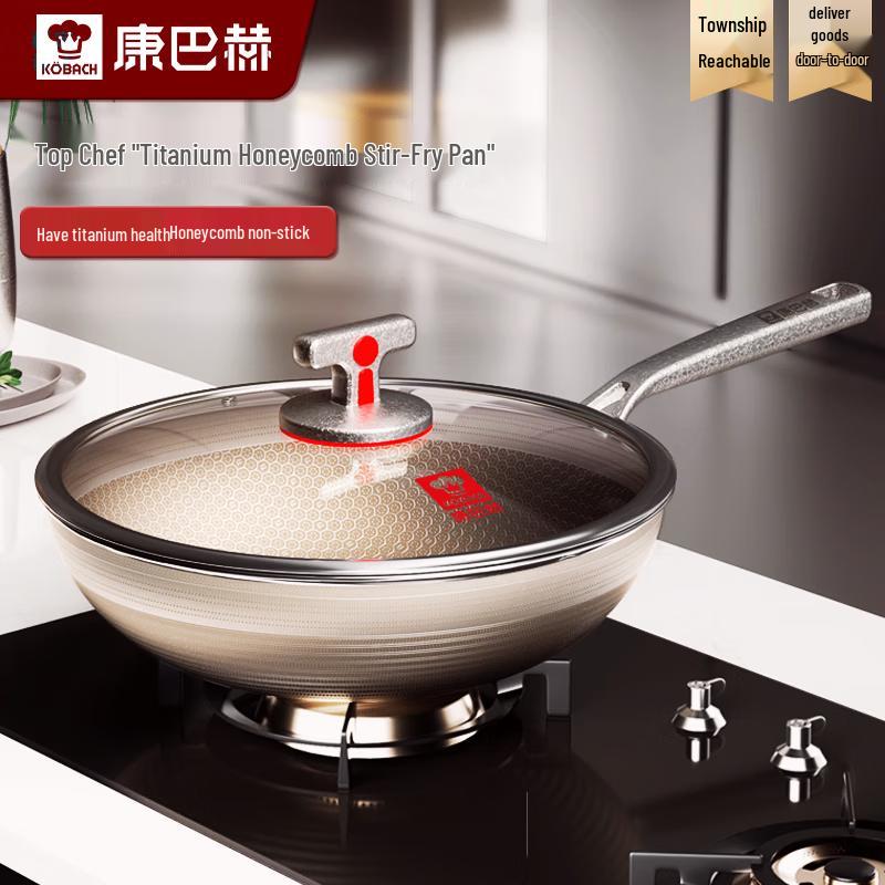 KOBACH 30cm Titanium Honeycomb 304 Stainless Steel Wok