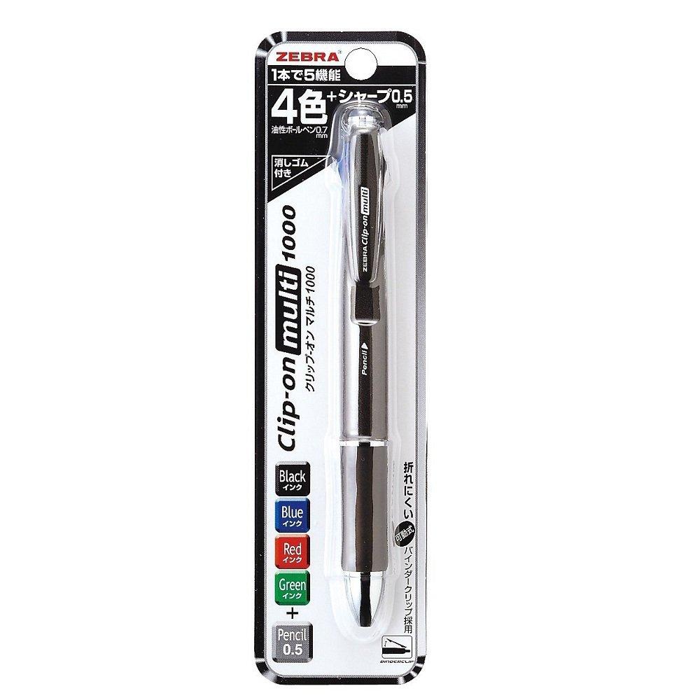 Zebra 4 Colors Sharp Multi Multi-Function Pen, + Clip-on 1000, Black, P-B4SA2-BK