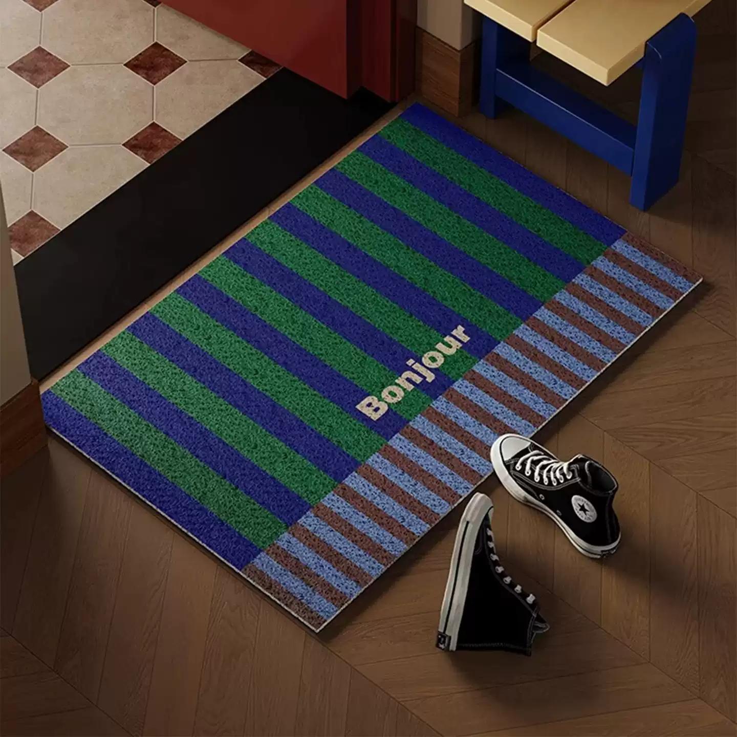 

Door Mat Yellow Green Purple Stripe Welcome Pattern Non Slip Print Entryway Rug for Home Decoration 40cm x 60cm
