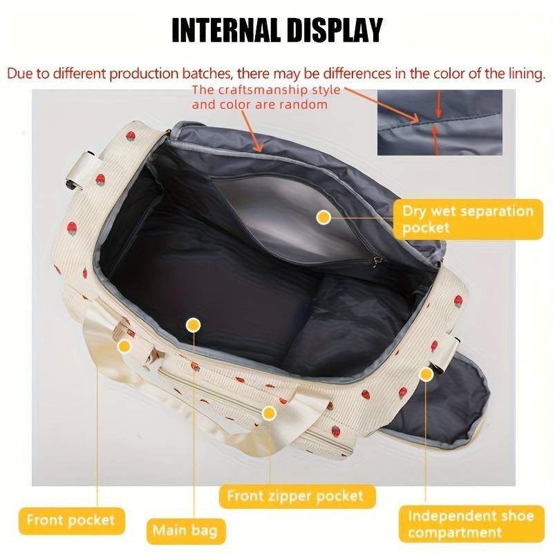 Large Capacity Strawberry Print Duffel Bag with Multiple Compartments - Durable Nylon Casual Gym & Travel Bag, Reinforced Handles & Secure Zippers