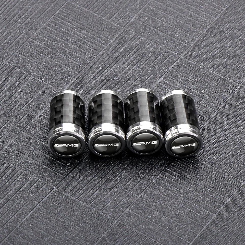 VFO1   4PCS Carbon Fiber Car Styling Wheel Tires Valve Caps Dust Covers for Mercedes Benz E C G M S Class AMG W204 W212 W176 W108 GLA