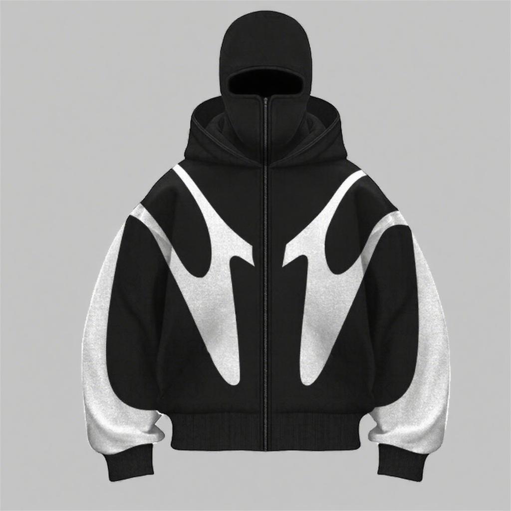 Men's Oversized Zip Up Hoodie Color Block Long Sleeve Hooded Sweatshirts Retro Jacket  Hoodie