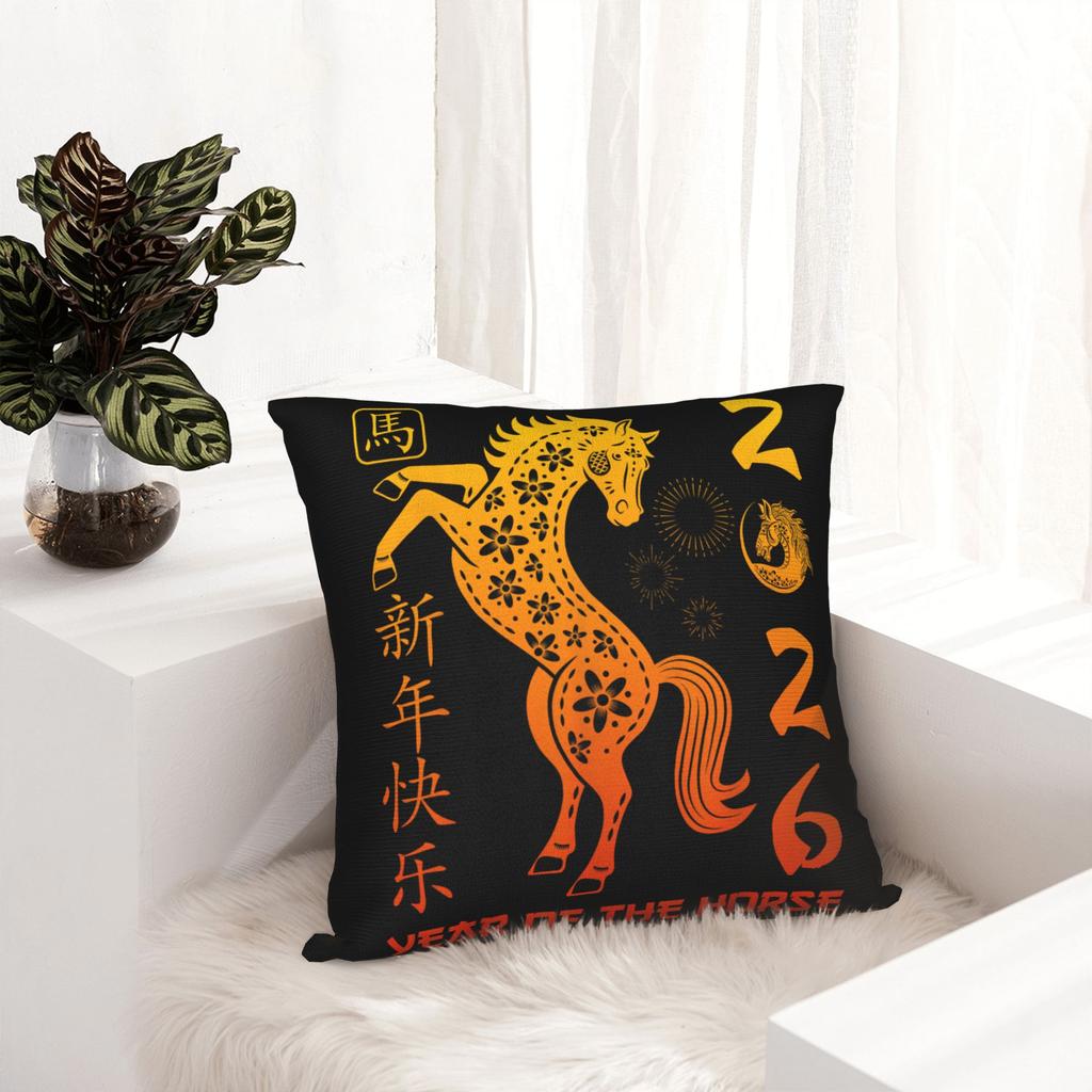 Lunar New Year 2026 Chinese-Style Pillowcase Soft Cushion Cover Decorations Year of The Horse Throw Pillow Case Cover Square