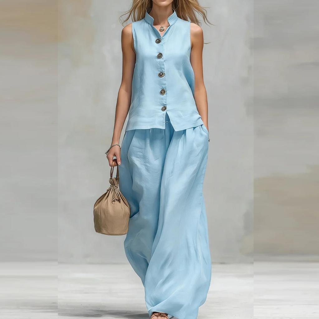Women's Summer Set Fashion Casual V-neck Vest Pants Set Two-piece Set