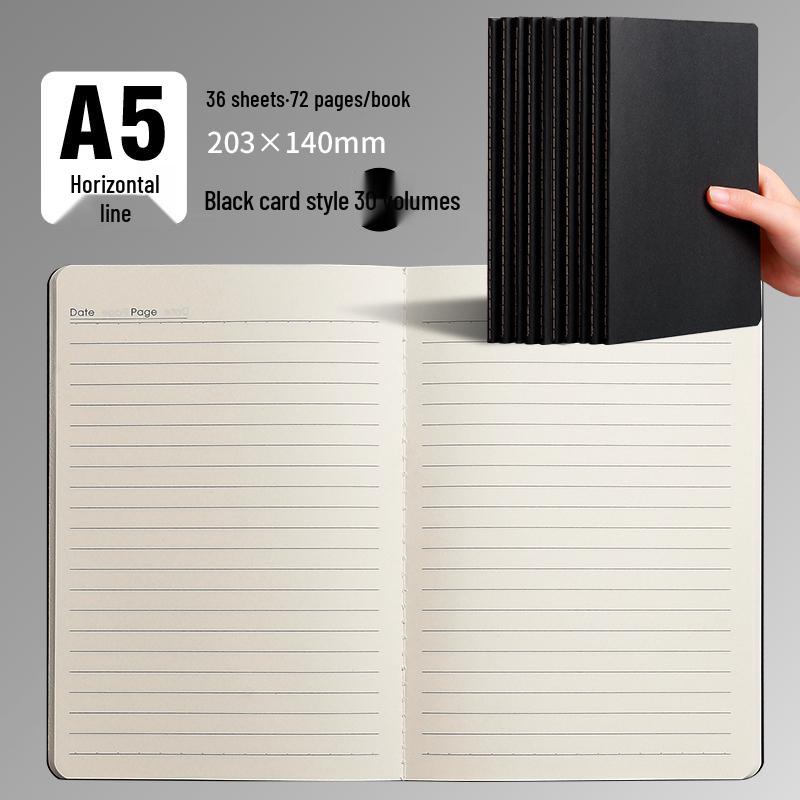 100-Page A5/B5 Black Cowhide Notebook for College Students