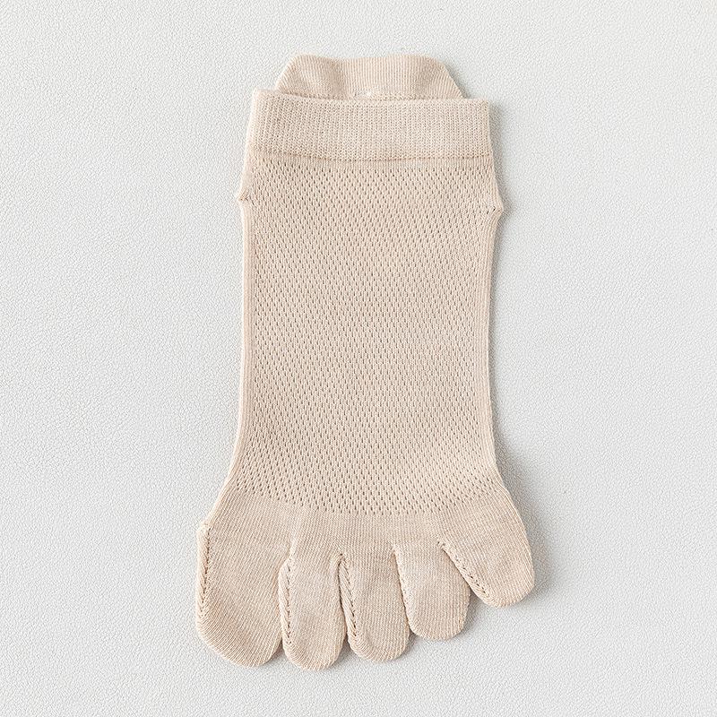 Women's Summer Thin Cotton Antibacterial Five-Toe Breathable Mesh Socks - Split-Toe, Boneless, Short Style.
