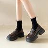 Black Big Head Thick Sole Small Leather Shoes Women's New Autumn One Pedal Thick Heel Increase