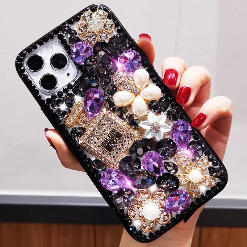 Diamond-Inlaid  for  IPhone 16 Creative IPhone 15 Pro Full Coverage Full Diamond Perfume Bottle Case
