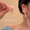 Pink Flower Tassel Clip-On Earrings - Elegant, Fairy-Inspired Design for Women