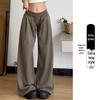 Women's White-Gray Low-Waist Wide-Leg Sweatpants - Petite, Casual, Autumn Drape