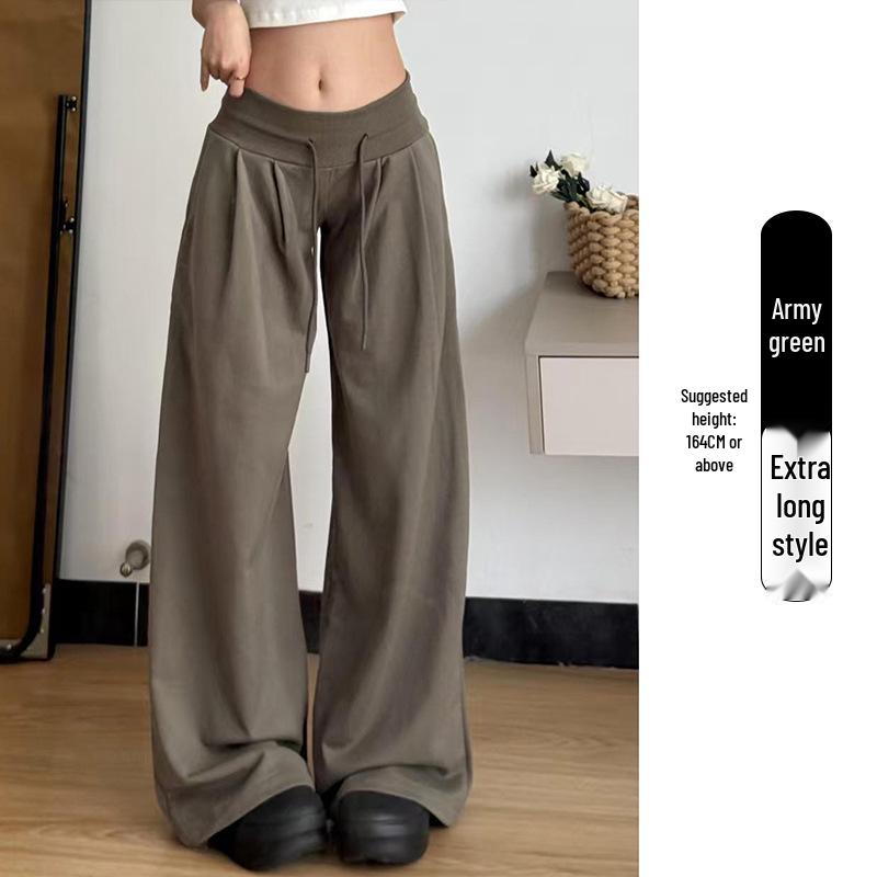Women's White-Gray Low-Waist Wide-Leg Sweatpants - Petite, Casual, Autumn Drape