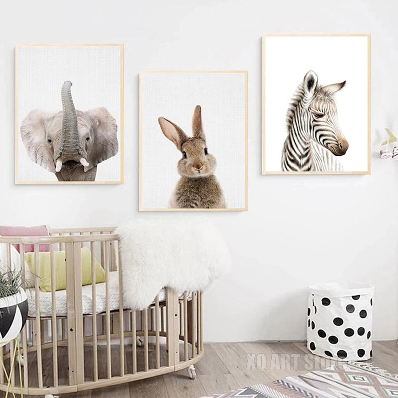 Koala, králík, veverka, slon, plátno, plakát pro dětský pokoj, nástěnný obrázek, tisk zvířat, plátno, malba, severský dětský pokoj