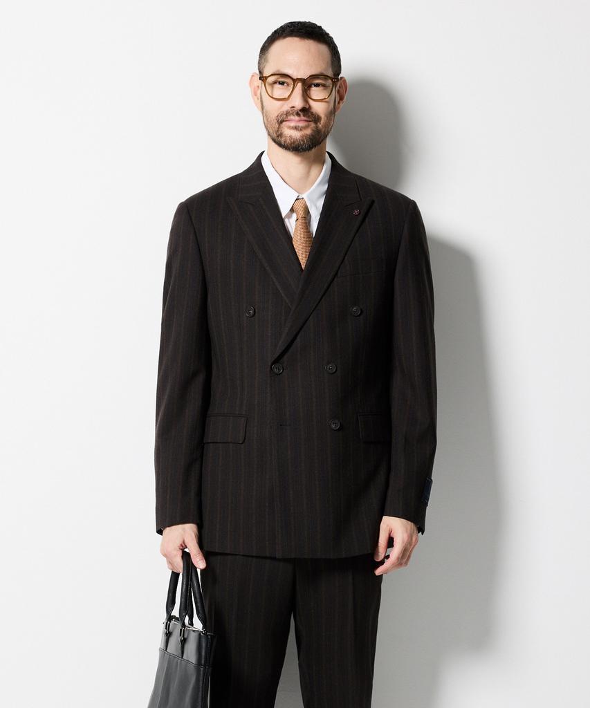 STCO Italy Marlane 98% Wool Double-Breasted Formal Jacket_Brown Stripe (Classic Fit)_Ssjvd94Dth