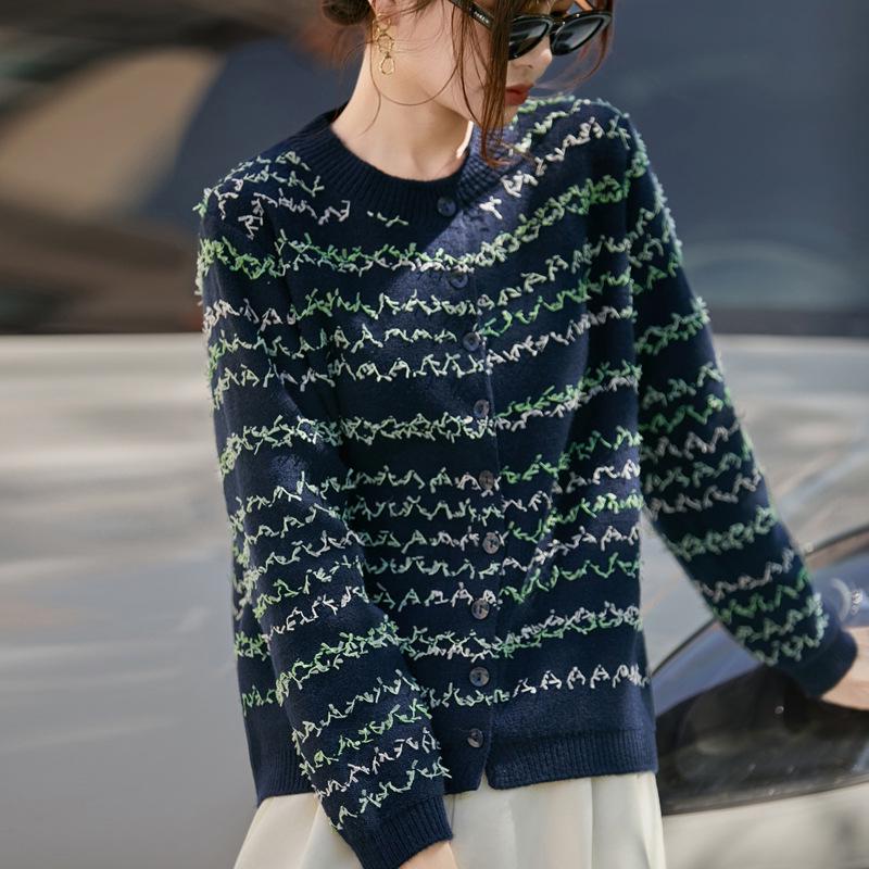 Butterfly Gauze Color Block Retro Cardigan – Stylish, Slimming, Long Sleeve Knitwear for Autumn/Winter