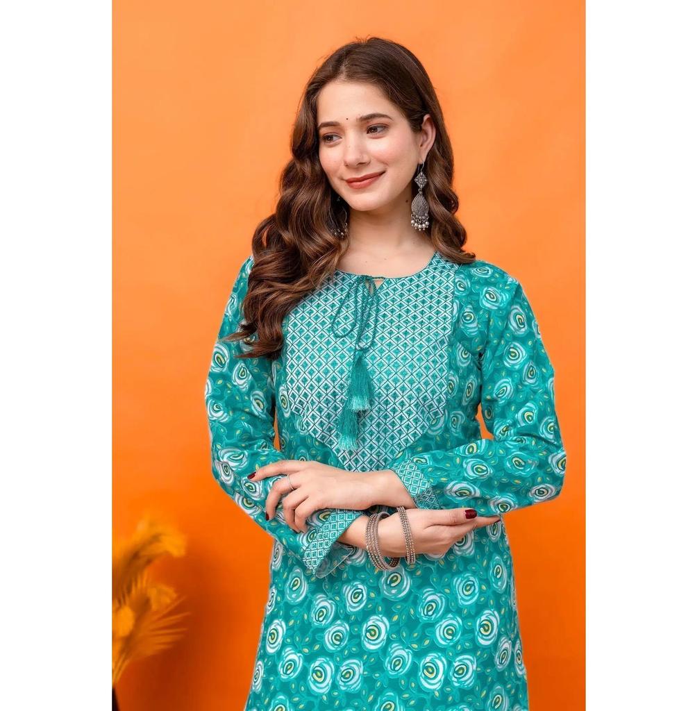 Women Cotton Blend Kurta Pant Set Top Tunic Designer Party Wear Kurti