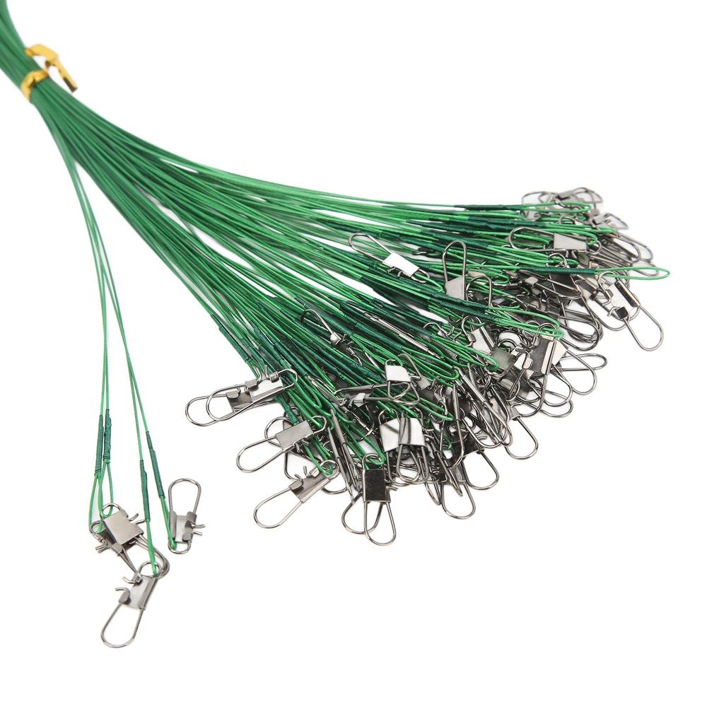 100PCS Fishing Leader Swivels Snap Anti Corroison Hard Steel Wire Leader for Saltwater 25cm / 9.8in