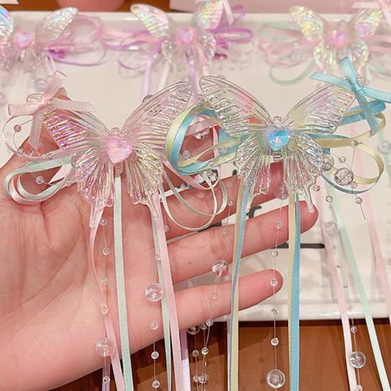 Mädchen Haarnadel Schmetterlinge Langes Band Schleife Perlen Quaste Dekor Haarspange Kinder Erwachsene Haar Accessoires