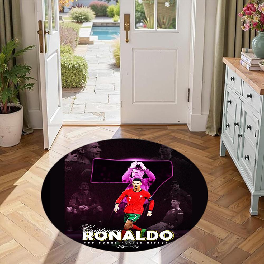 Cristiano Ronaldo Round Area Rug Perfect for Outdoor Dining Room Kitchen Bedrooms Antislip Round Carpet Anime Office Decor Perfect Gift for Women Men