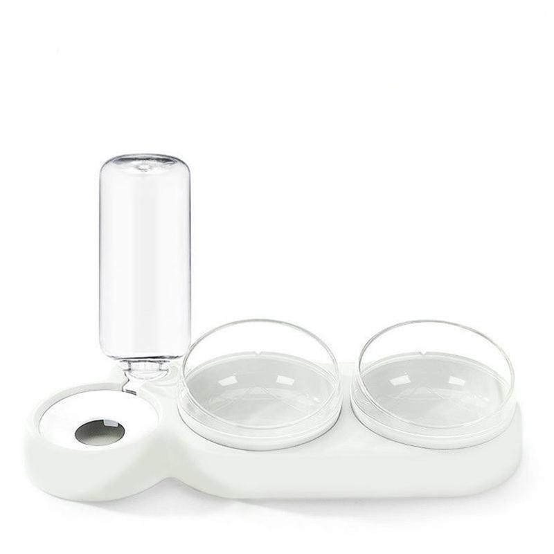 Cat Bowl Pet Feeder Anti-Tip Double Bowl Large Diameter Integrated Cat Bowl Made Of PP+PC Material with Drinking Fountain