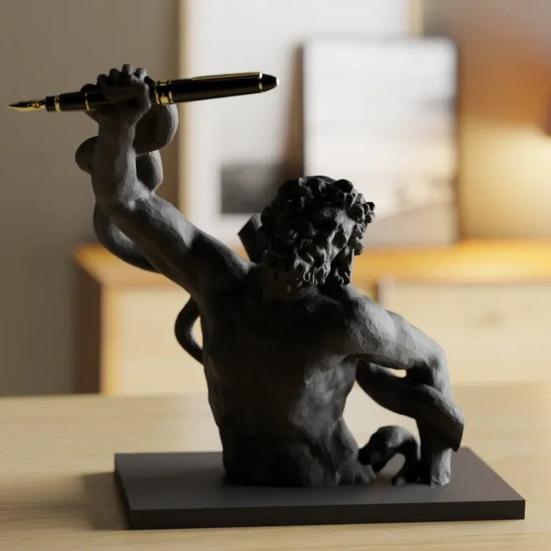 3D Printed Laocoon Bust Sculpture Stable Base Greek Mythology Ornament Ancient Greek Artistic Collectible Figurine Decor for Entrance Living Room