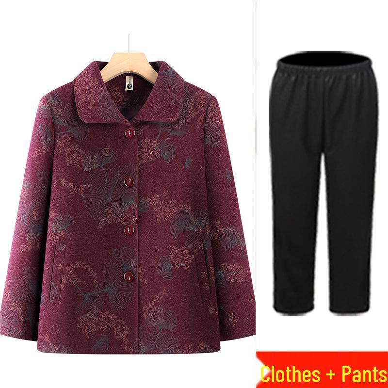 Grandma's High-End Autumn Wool Coat for Women, Turn-Down Collar, Perfect for Elderly and Middle-Aged Mothers