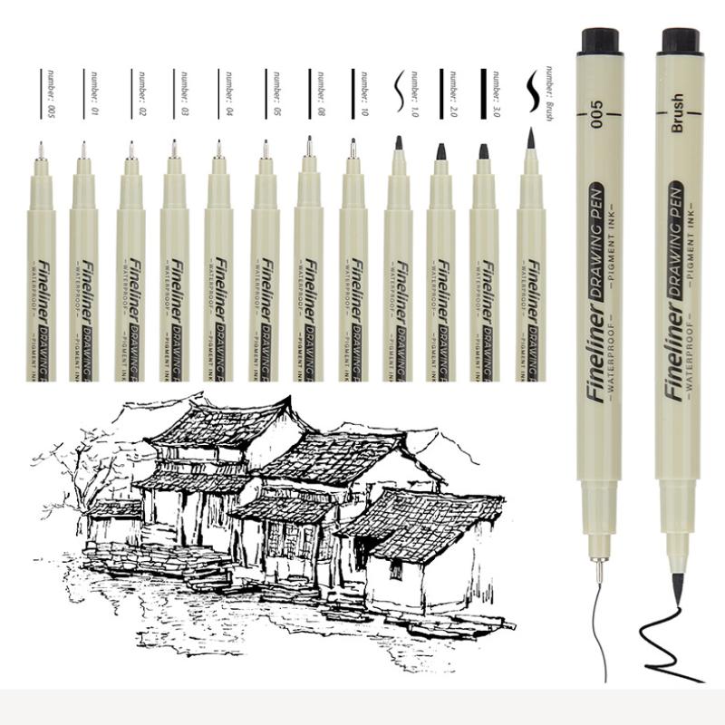 12Pcs/Set Drawing Pens Marker Pen Manga Lettering Pens Art Sketch Journaling Watercolor School Supplies Stationery Gifts