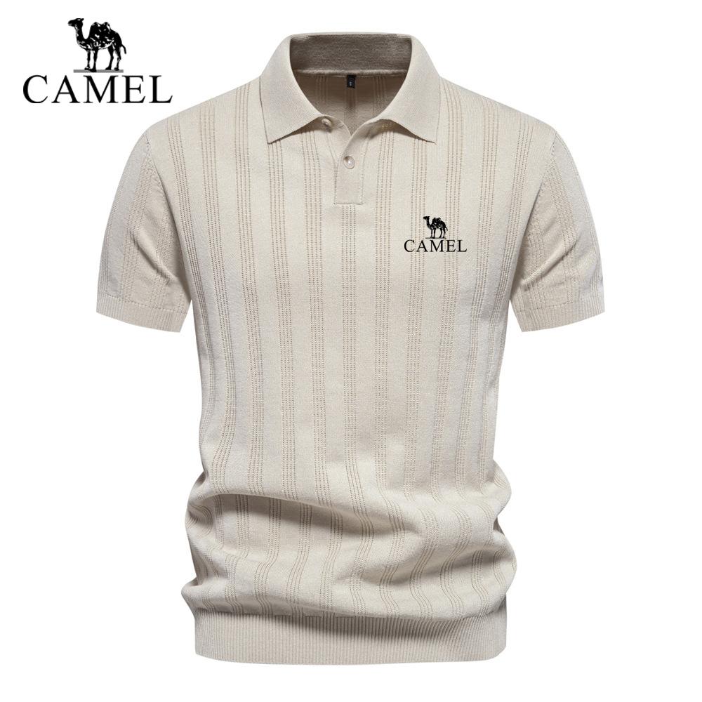 

CAMEL 2026 Spring/Summer Embroidery New Men s Woolen Polo Sweater Knitted Shirt Short Sleeve Collar Men s T-shirt Top S