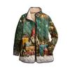 Cappotto da donna in cotone a maniche lunghe imbottito a collo alto con stampa natalizia e bottoni
