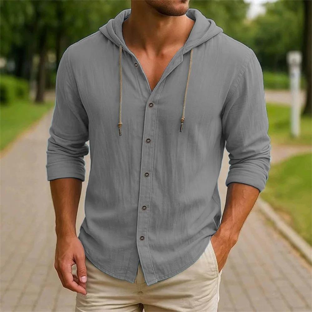 

Мужская стильная легкая рубашка с капюшоном - Дышащая, удобная на пуговицах для повседневной носки и активного отдыха XXL серый