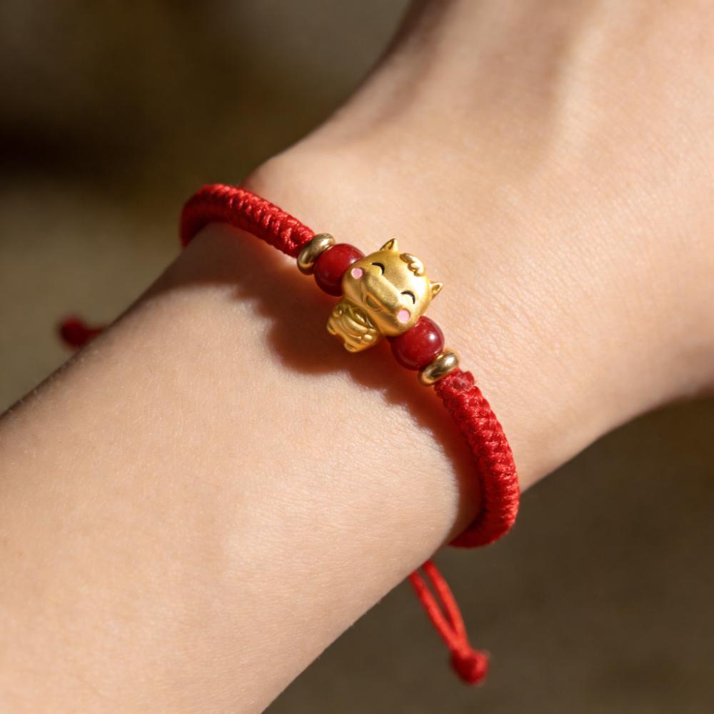 Zodiac Bracelet New Handmade Braided Red Rope with Gold Beads Animals Bracelet 12 Constellation Lucky Jewelry Gift for Men Women