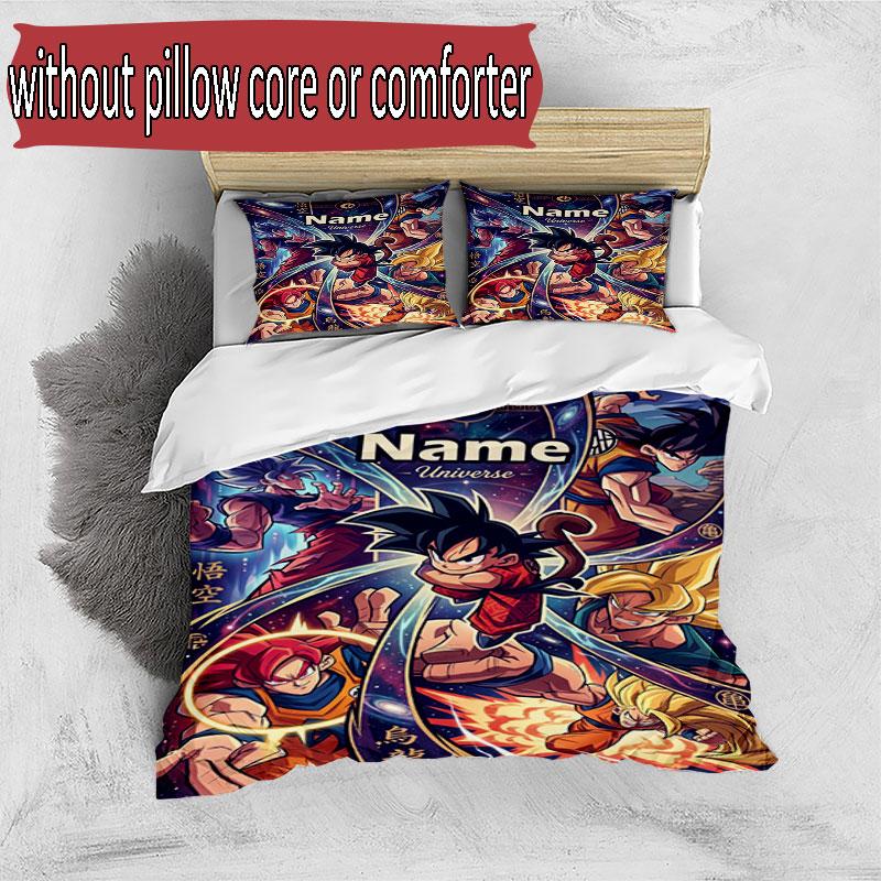 3-teiliges Bettbezug-Set (1 * Bettbezug + 2 * Kissenbezug, ohne Kern), Benutzerdefinierter Name Dragon Ball Z Muster Bettwäscheset, Heim Schlafzimmer Dekor Geschenk