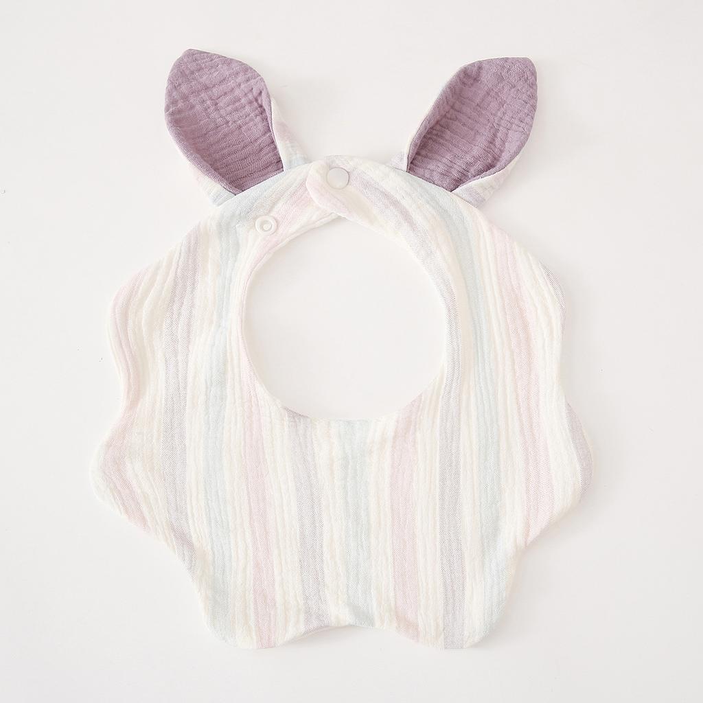 Baby Cotton Crepe Gauze Bibs Cute Rabbit Ear Wavy Edge Saliva Towel Newborn Drool Burp Cloth Soft Absorbent Neck Bib