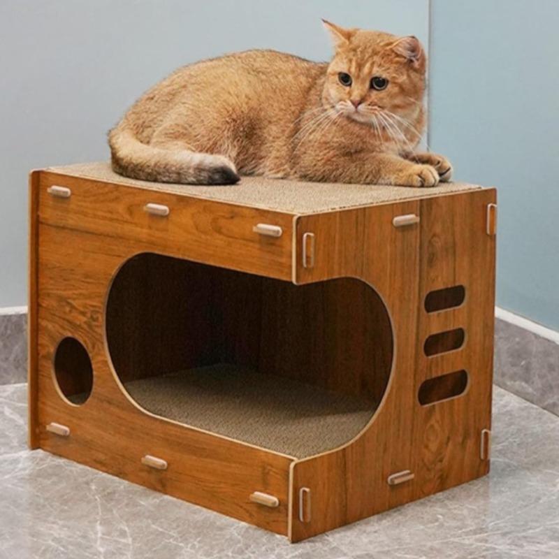 2 in 1 Large Cat Bed Cardboard Cat House Cat Scratching Mat Cave Pet Bed Durable Corrugated Scratching Board Cat Scratcher