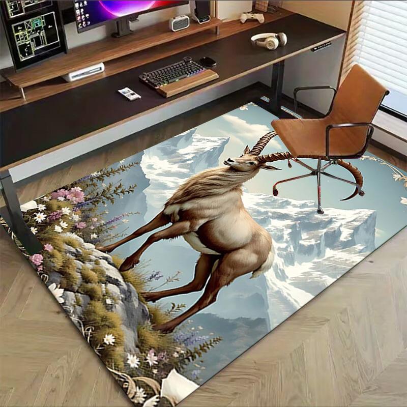 1PC Mountain Goat Flowers Non-Slip Floor Carpet Compatible for Office&Living Room&Bedroom&Dining Room - Flat-Weave Machine-W250