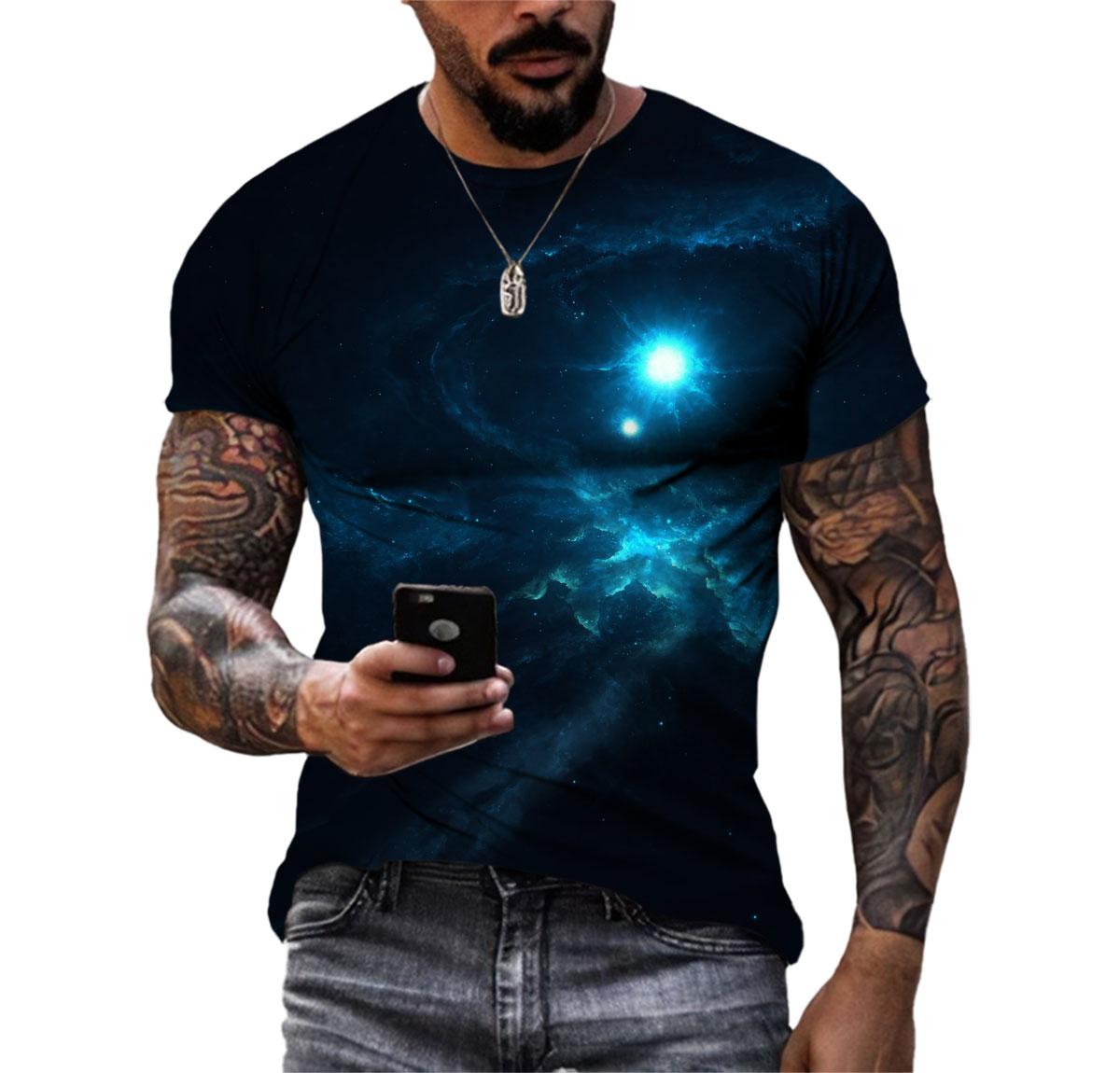

Летние футболки с рисунком «Звездное небо» для унисекс, модные топы с короткими рукавами с 3D индивидуальным принтом, уличная одежда в стиле Харадзюку в стиле хип-хоп для мужчин L