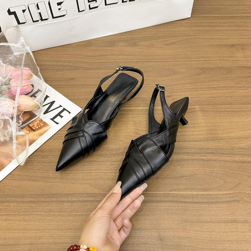 Fashion High Heels, Toe Caps, Sandals, Women's Slim Heels, Versatile, 2025 Summer Pointed Back Hollow Roman Sandals
