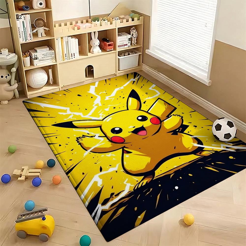 Pikachu Unleashes Rectangular Rug Thick Nonslip Carpet For Gaming Room Play Area Home Party Decor Gift For Friends