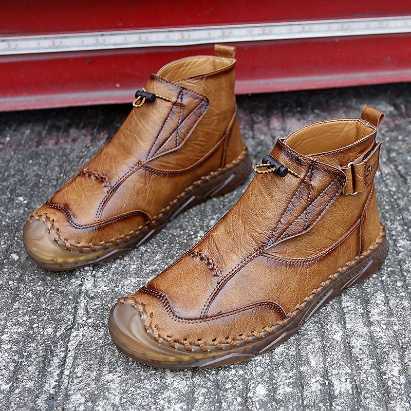 Men's Waterproof Slip On Faux Leather Hiking Boots for Male Outdoor Ankle Boots Non-Slip Walking Short Booties Comfortable High-Top Workout Shoes