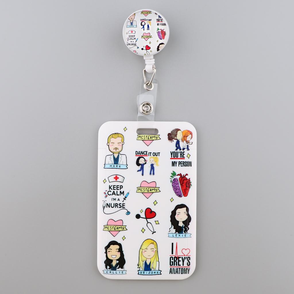 Grey's Anatomy Cartoon Retractable Badge Reel With Nurse ID Business Credit Card Work Card Pink Love Badge Holder Accessories