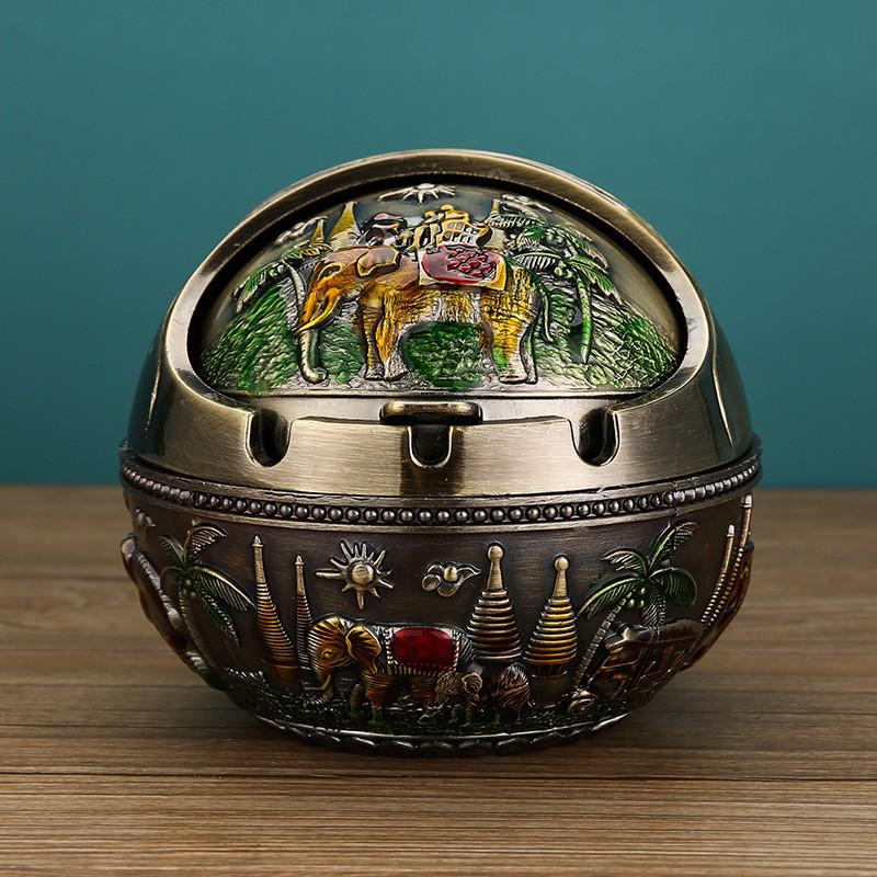 European Style Ashtray with Lid: Trendy, Drop-Proof, Anti-Fly Ash, Odor-Resistant, Luxury Living Room Decor.