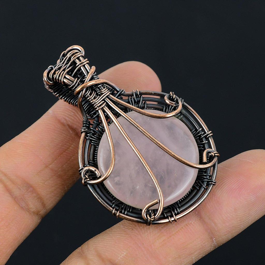 Rose Quartz Jewelry, 999 Copper Wire Wrapped Pendant Handmade Gemstone Jewelry, Gifts For Wife Brand New Pendant