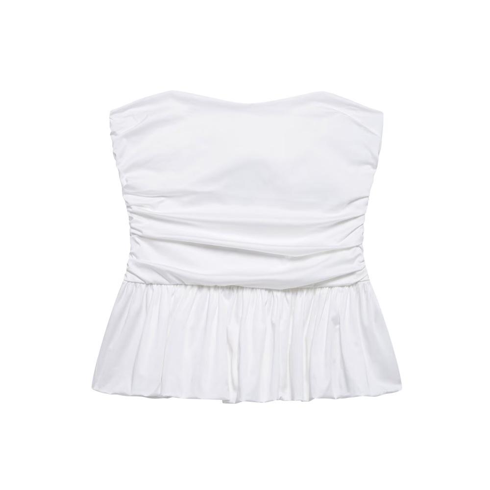 2025 Spring Women's Strapless Wavy Edged Top & High-Waisted Pleated Skirt Set