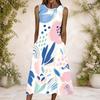 Women Plus Size Round Neck Sleeveless Geometric Printed A Line Maxi Dress With Side Pockets