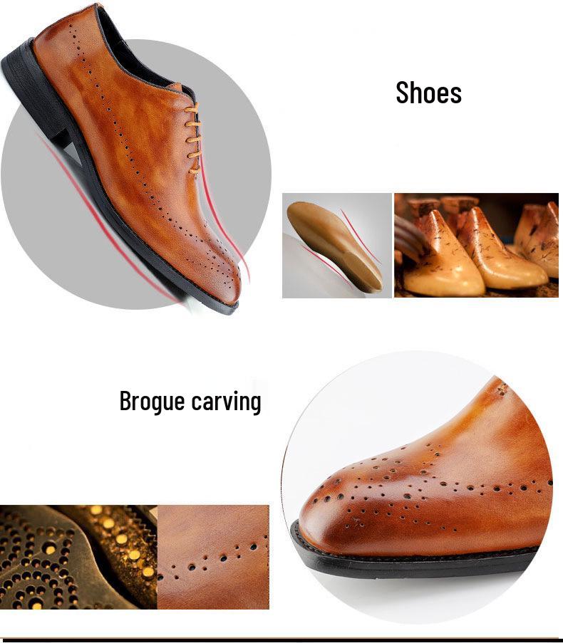Men's Carved Leather Brogue Derbies - First Layer Cowhide, Business Formal or Casual Wear