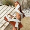 2025 foreign trade large size new cross strap flat sandals women's retro broadband strip open-toed beach sandals sandals