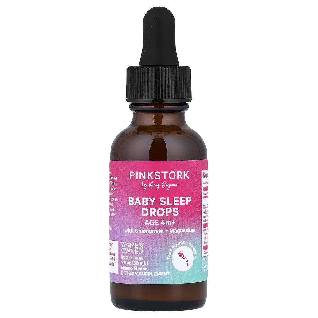 Pink Stork, Melatonin-Free Infant Sleep Drops, Ages 4+, Mango Flavor, 30ml (1 Fl Oz)