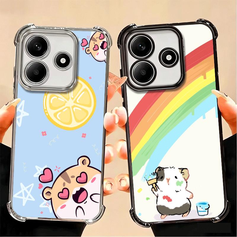 Cartoon Cute Hamster Plating Phone Case For Xiaomi Poco X5 X6 X7 X8 Pro Max F8 Ultra F7 M8 M7 M5S Redmi 15C 15 14C 13C 13 X3 12C