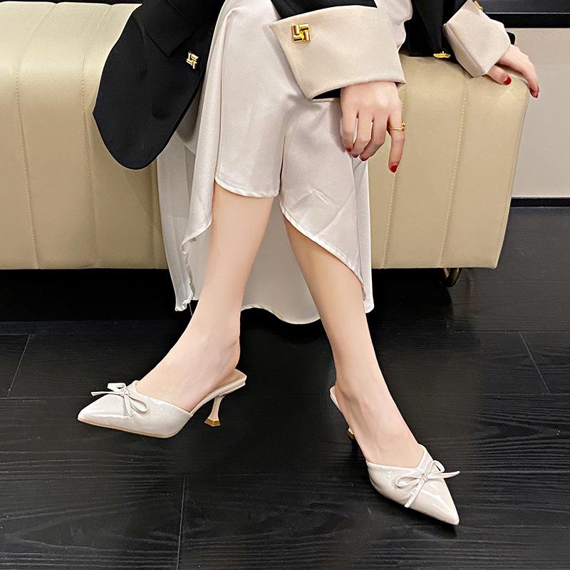2025 Chinese New Year temperament versatile women's shoes pointed head shallow mouth stiletto high heel bag head drag outer wear fashion sandals 