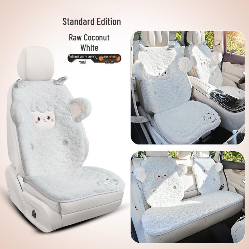 Women's Cute Cartoon Plush Winter 3-Piece Car Seat Cushion Set for Five-Seat Vehicles